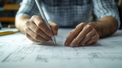 Mechanical engineer drafting blueprint design