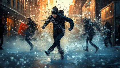 Fototapeta premium Capture individuals in the middle of dynamic actions but with frozen expressions, as if time has stopped in the middle of movement