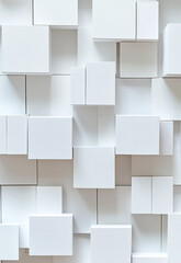Obraz premium Abstract background with numerous white 3D cubes randomly arranged, creating a geometric and modern visual effect