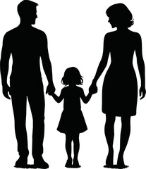 silhouette of a family of four holding hands, capturing the essence of unity and love. Ideal for designs that celebrate togetherness, harmony, and familial bonds