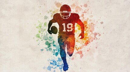 American Football Watercolor Silhouette: An artistic splash of colors brings a football player to life in this dynamic silhouette, capturing the energy and passion of the game.  