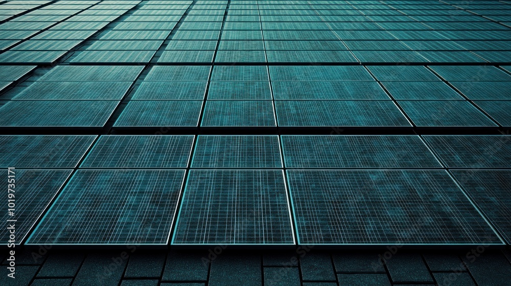 Poster A close-up view of solar panels arranged in a grid pattern on a surface.