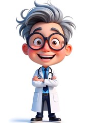 
“Cartoon doctor standing with a cartoon smile.