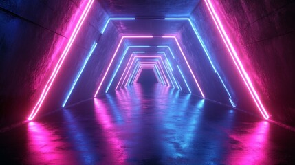 Fototapeta premium Neon Lights Illuminating a Concrete Tunnel