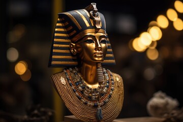 Ancient Egyptian Pharaonic Bust with Golden Details