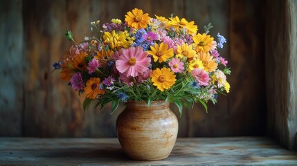 Wildflower Bouquet in a Rustic Vase, cottage core coffee mug