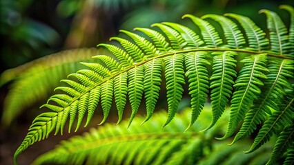 Big curly fern leaf in forest macro with shallow depth of field