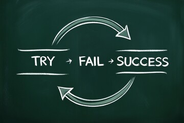 Hand drawn business cycles concept of try, fail, success.