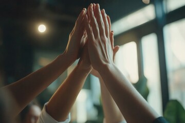 Close-up of Intertwined Hands in High Five Gesture
