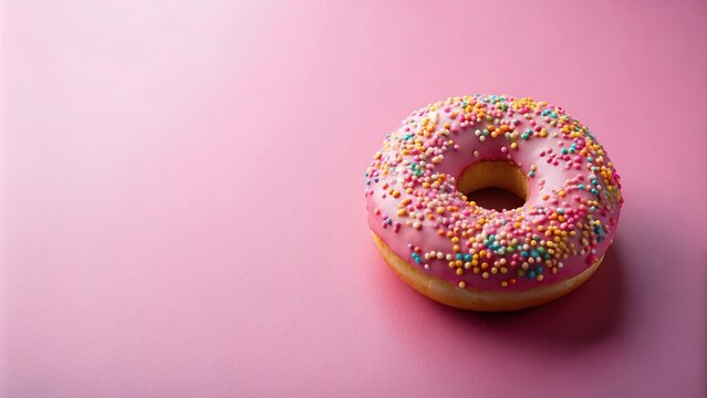 Big pink donut surrounded by colorful mini donuts
