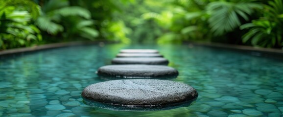Tranquil Pathway Serenity of Stepping Stones in a Lush Green Oasis