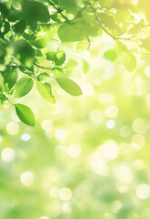 Fototapeta premium A serene, soft-focus background featuring delicate flowers amidst a lush green environment, creating a tranquil, Soft Spring background with empty copy space