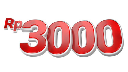 3d sales red and white price tag for composition 3000 rupiah, amazing for product promotion