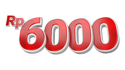 3d sales red and white price tag for composition 6000 rupiah, amazing for product promotion