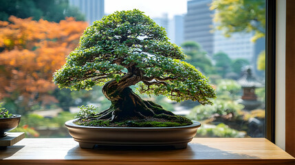 Bonsai Tree in a Pot on Windowsill - Photo