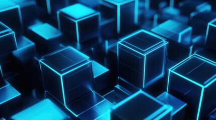 Fototapeta premium Abstract Blue Neon Cubes
