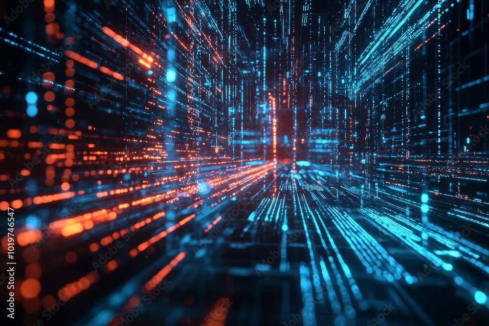 Wall mural digital technology background of data and network