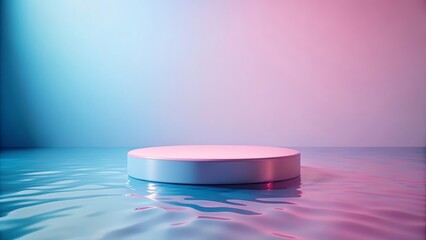 pink and blue podium floating on water, perfect for displaying cosmetic products , cosmetic, product, display, stand, podium,pink