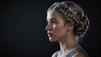 Ultrarealistic Shot of Silver-Blond Hair with Creative Styling on Dark Backdrop