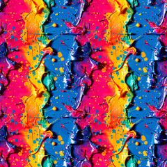 Bright abstract background with splashes of colorful paint in dynamic movement, with bright shades of yellow, pink, blue and green. Seamless background