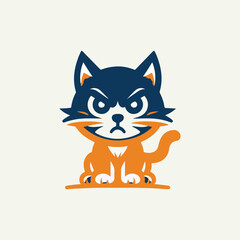 Cartoon illustration of an angry cat in blue and orange