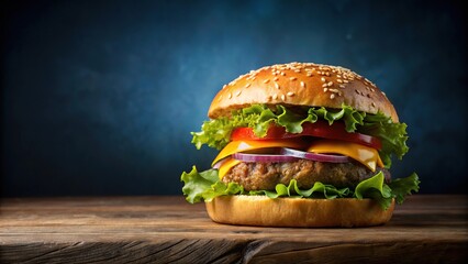 Asymmetrical hamburger with lightning in the background