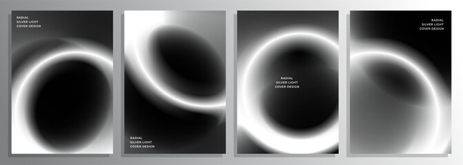 Abstract silver light radial gradient cover poster background design set