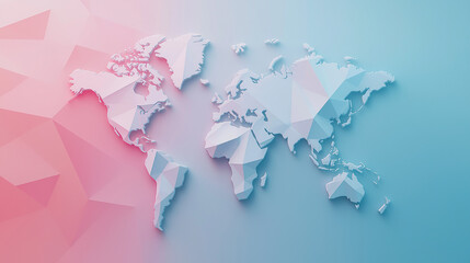 Low Poly World Map on Blue and Pink Background