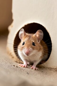 A Curious Mouse Peeking Out of Its Burrow.