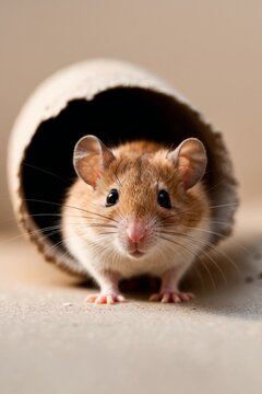 A Curious Mouse Peeking Out of Its Burrow.