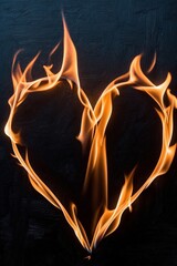 A heart made of fire on a black background.