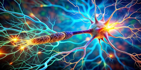 Fractal lightning fire energy pattern with a dark background in vibrant blue and orange, showcasing a blend of electric flames and fantasy textures for a striking wallpaper design