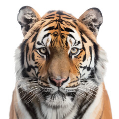 Fototapeta premium Portrait of a tiger isolated on a white background. Close-up. 