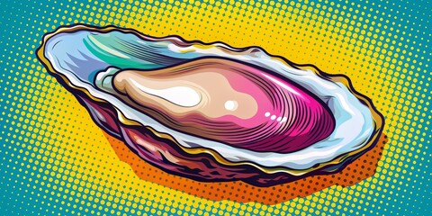 Obraz premium Pop art style of a vibrant oyster , pop art, colorful, shellfish, seafood, retro, design,texture, background, modern