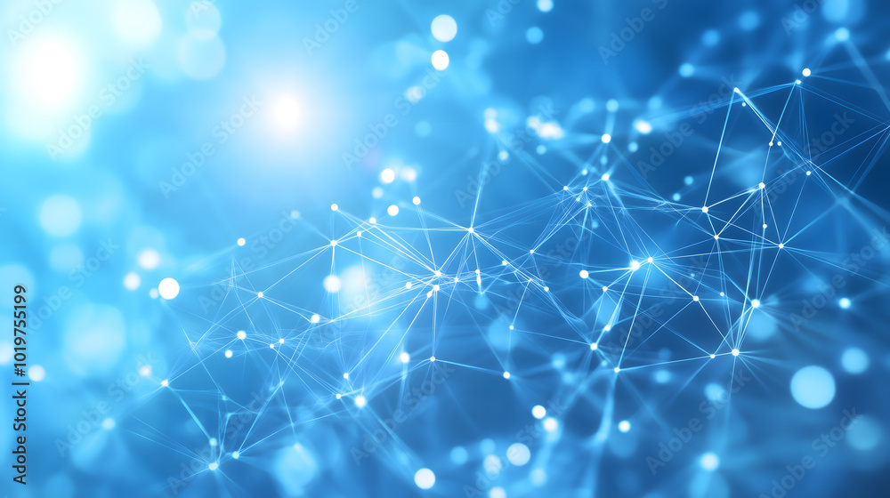 Fototapete abstract technology background with network connection lines and dots on blue sky, white background 
