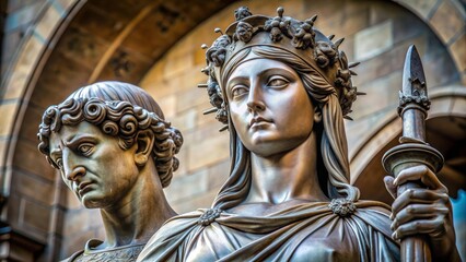 Obraz premium Sculpture of Judith and Holofernes by Donatello in Florence, Italy , statue, artwork, Renaissance, Piazza della Signoria
