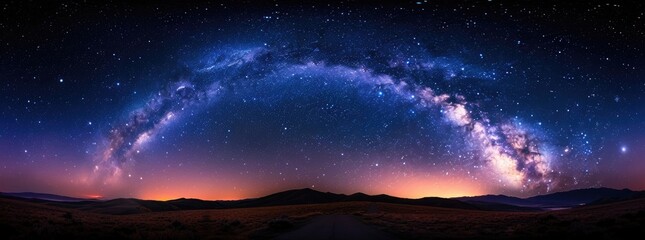 Naklejka premium A panoramic view of the Milky Way galaxy, with stars twinkling in the dark space