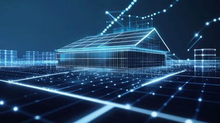 Fototapeta premium Digital House with Solar Panels