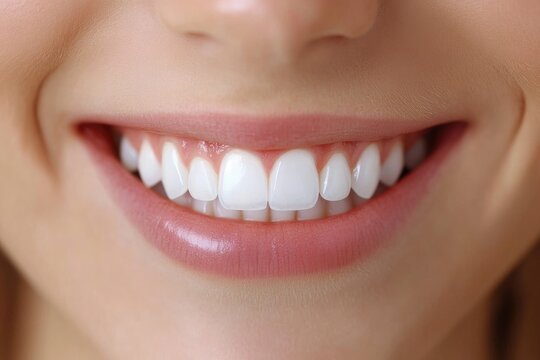 Close-up of a Woman's Smiling Mouth with Perfectly White Teeth