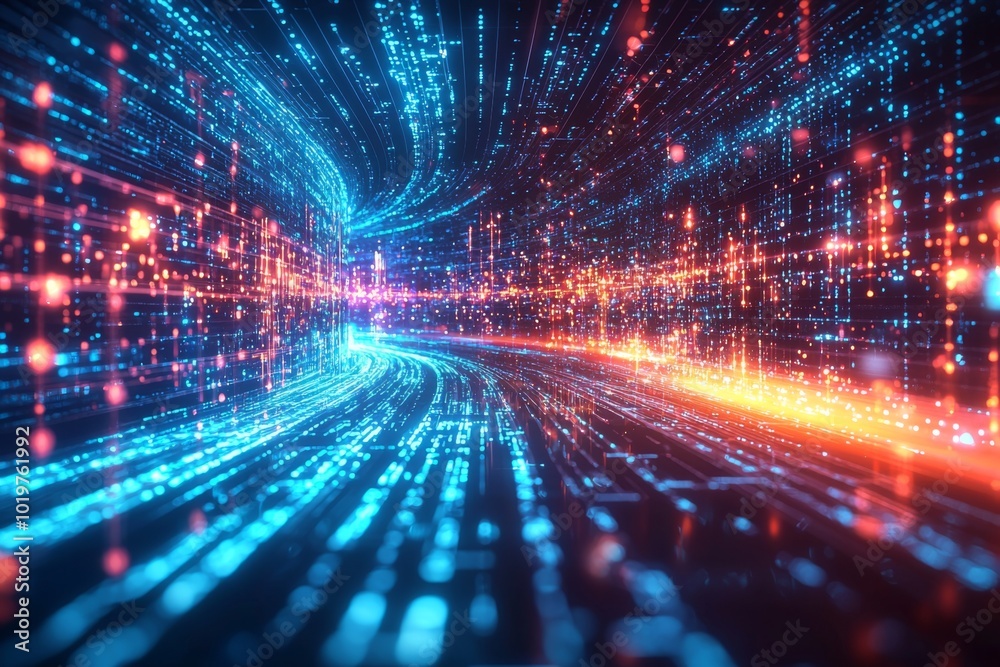 Wall mural digital technology background of data and network