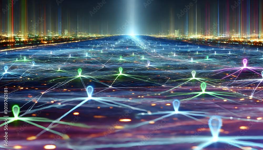 Poster futuristic digital network with data nodes