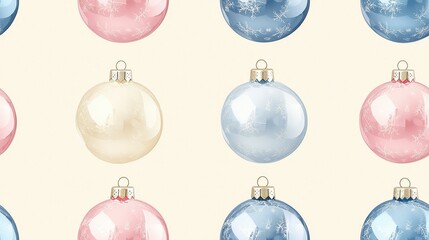 Festive holiday pattern featuring colorful ornaments against a soft background, perfect for seasonal designs and decorations