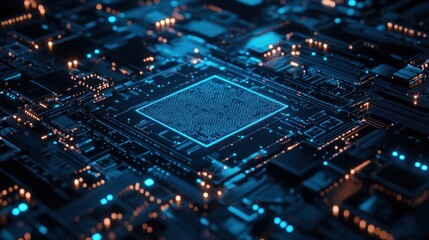 Obraz premium Circuit Board with Glowing Processor