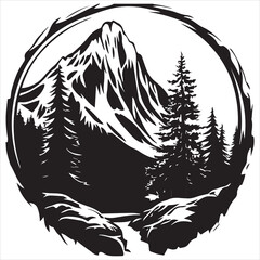 
Vector cricut silhouette of a big mountain with mountain tree inside, high resolution shapes,simple detail, white background vector.
