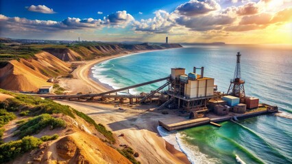 Mining plant on the sea coast, sea, coast, mining, plant, industry, factory, landscape, ocean, machinery, equipment