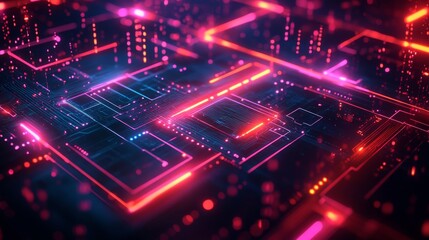 Obraz premium Abstract Circuit Board with Neon Lights