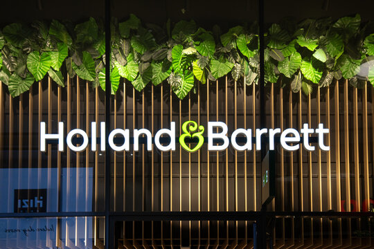 Holland & Barrett logo on the front shop. A retail chain health food store Utrecht, the Netherlands 4 February 2023.