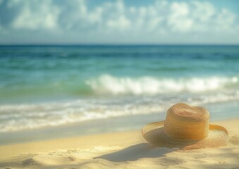 Serene Beach Scene with Vibrant Colors and Calm Waves, Ideal for Tropical and Relaxation Themes, Perfect for Travel and Nature Illustrations