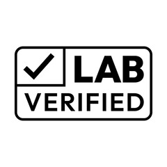 Lab Verified label, logo, badge, icon, sticker, symbol, emblem, stamp, black, line, flat vector, isolated illustration. Lab Verified label for product packaging design.