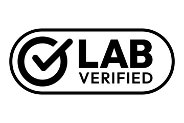 Lab Verified label, logo, badge, icon, sticker, symbol, emblem, stamp, black, line, flat vector, isolated illustration. Lab Verified label for product packaging design.